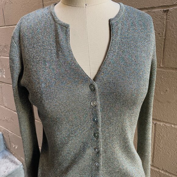 Vintage Joseph A. Silk/Metallic Cardigan Petite - Picture 1 of 13